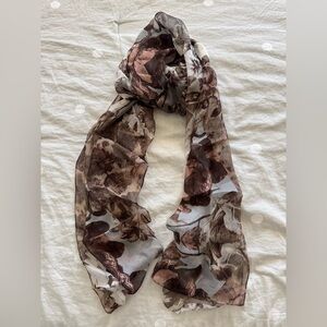 Floral Flowers Brown and Cream Scarves (69” long,16” wide)